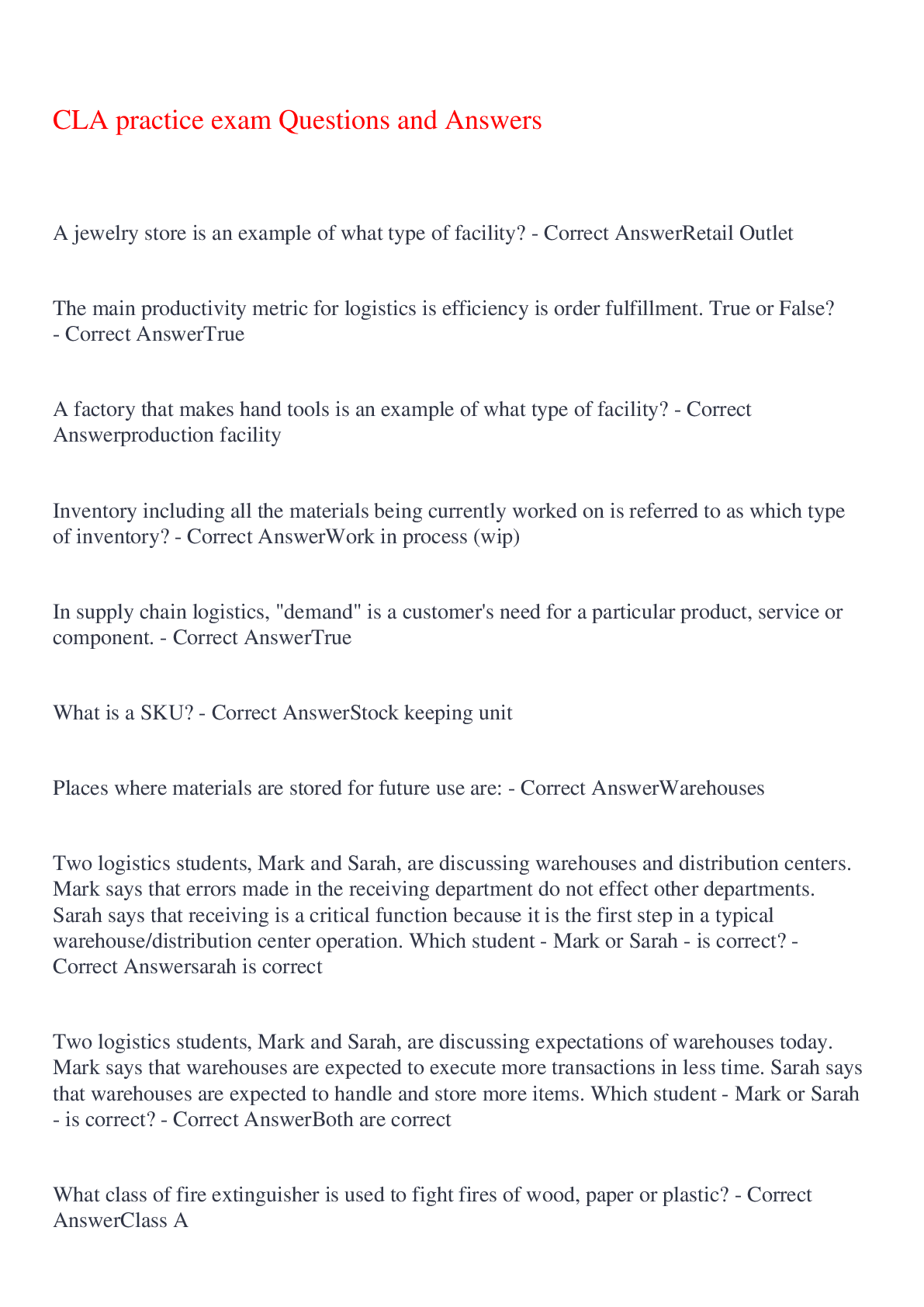 Preview image of CLA practice exam Questions and Answers,100% CORRECT document